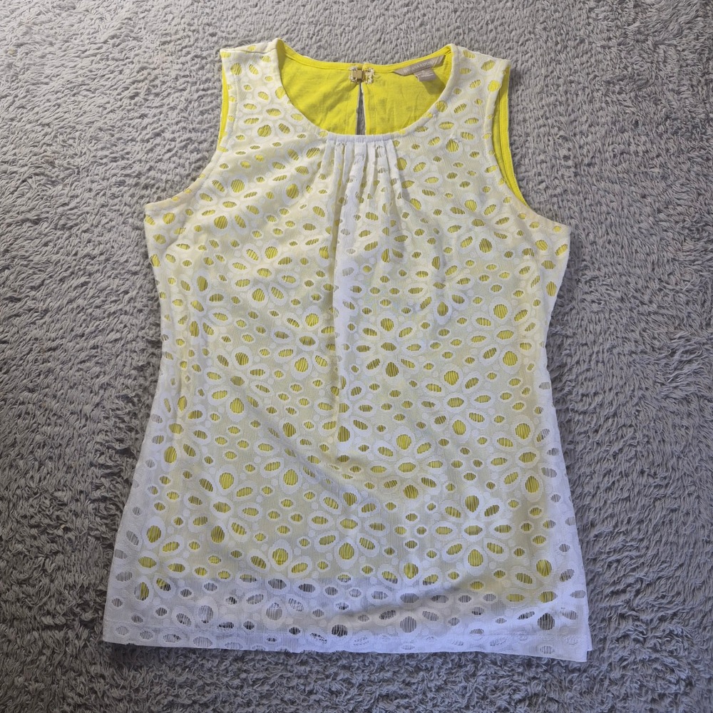 Banana Republic Cutout Floral Lace Tank Top 949969-02 Women S Yellow White Shell